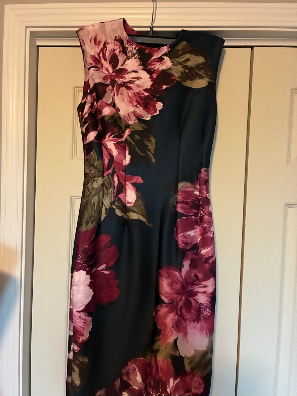 Calvin Klein Navy Midi Dress with Pink Floral Print